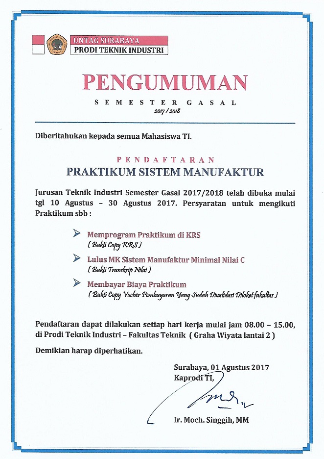 PRAKTIKUM SISTEM MANUFAKTUR GASAL 2017/2018
